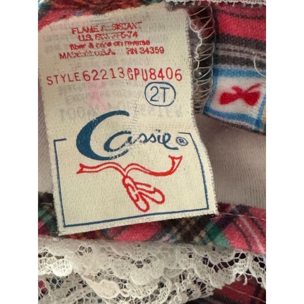 Vintage 90's Cassie Girls 2T Red Plaid‎ Pajama Set Lacy Accents